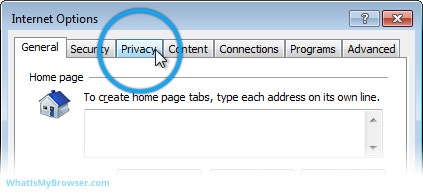 The Privacy tab in Internet Explorer
