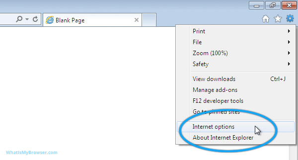The tools menu in Internet Explorer 9/10/11