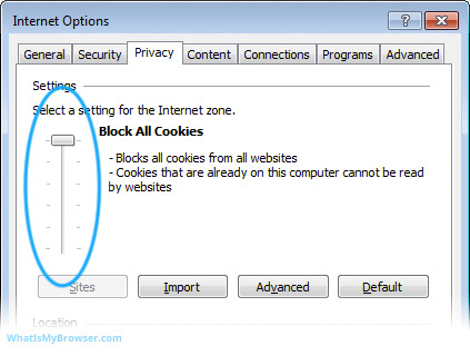 The draggable Privacy/Cookies setting slider bar.