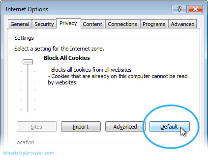 The location of the button to reset the settings to their default.