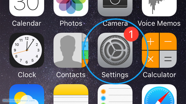 Screenshot of the Home Screen, highlighting the Settings app icon which has a notification badge on it