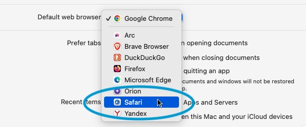 A list of browsers installed on your computer