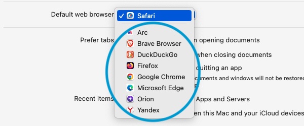 A list of browsers installed on your computer