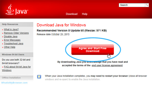 The end user license agreement page