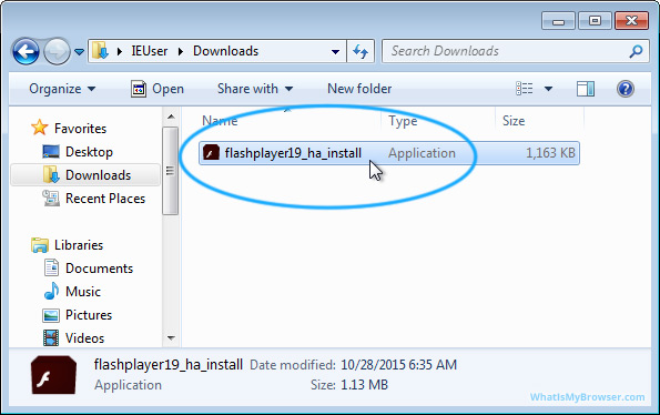 The Downloads folder, showing the newly downloaded installer file