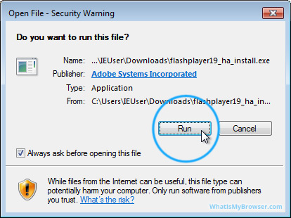 The Windows Security Warning; prompting 'Do you want to run this file'