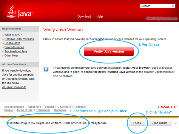 How to verify Java using the Oracle application