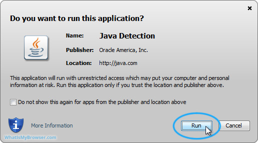 The security prompt from Java itself
