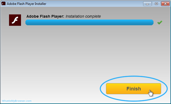 The installer has finished downloading and installing Adobe Flash