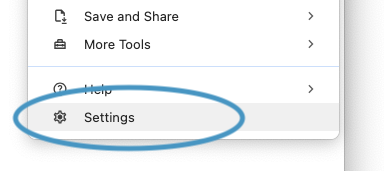 The Settings option in the main Chrome menu