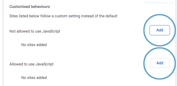 Customize Chrome's JavaScript behaviour on certain websites.