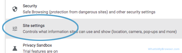 The Site settings option in Chrome's Security section