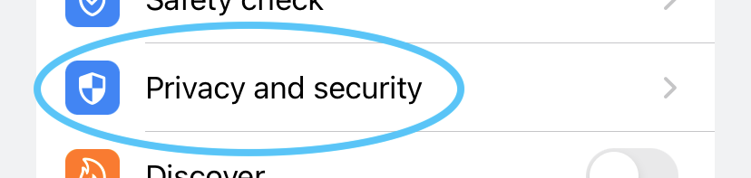The Settings menu, showing the Privacy item