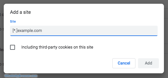 The Cookie Settings window