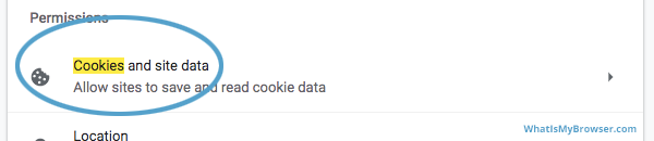 L'élément Cookies dans la section Paramètres du site