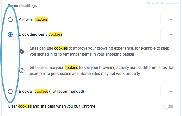 La fenêtre Paramètres des cookies