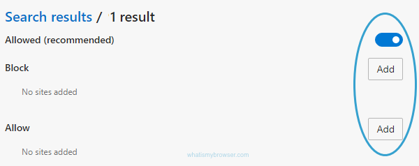 Screenshot of the Javascript settings