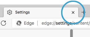The Close button for the settings tab