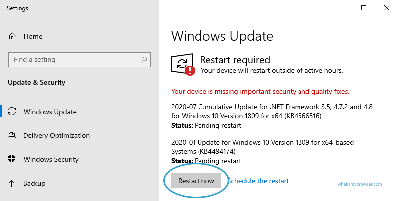 Click Restart Now