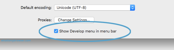 Enable this setting to show the Develop menu
