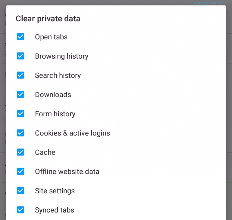 Screenshot of the Clear Private Data button
