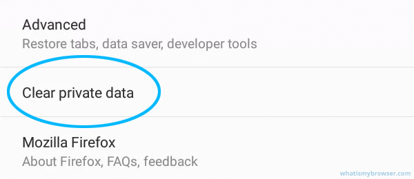 Screenshot of the Clear Private Data button