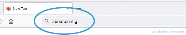 Screenshot showing the address bar with about:config typed in