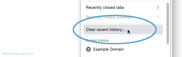 The History menu, showing the Clear Recent History menu item