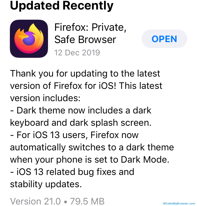Screenshot of recently updated Apps