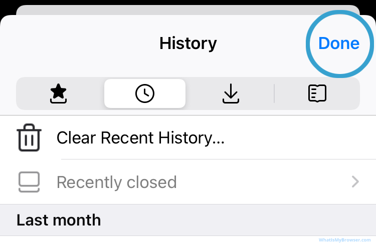 The Firefox History screen, showing the Clear Recent History option at the top