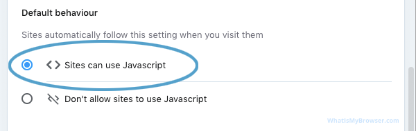 Javascript setting - change it to the Sites can use Javascript option