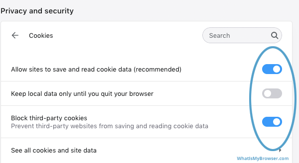 Opera's cookie settings controls