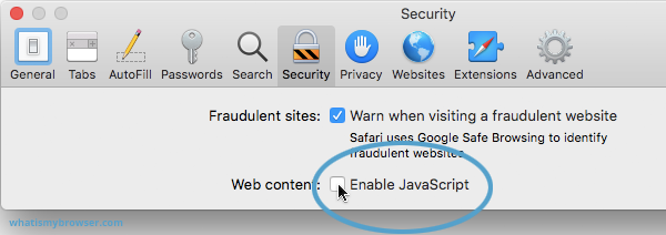 Screenshot showing that JavaScript is currently disabled