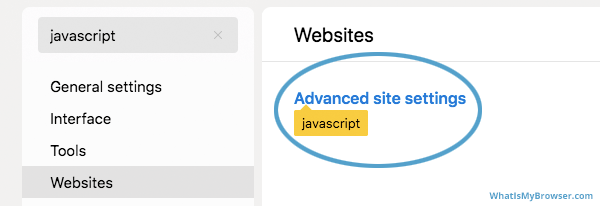 The 'Advanced site settings' item in the options list.