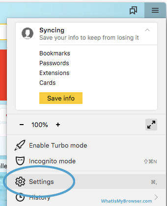 The Settings item in the menu