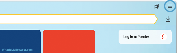 Screenshot of the Yandex Browser settings button at the top of the window