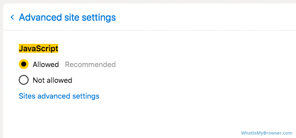 The JavaScript Settings window